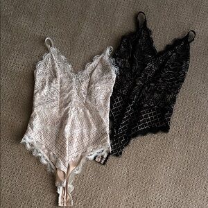 Set of 2 SHEIN Lace Bodysuits in Black and Cream - Small